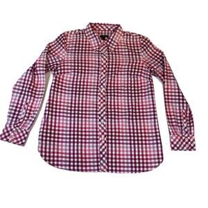 Talbots Button Shirt Woman's Small Long Sleeve Pink Purple Plaid All Cotton